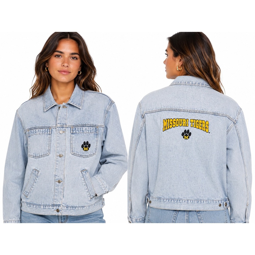 College Spirit Missouri Tigers Blue Denim Jacket XL Light‎ Wash Embroidered Paw